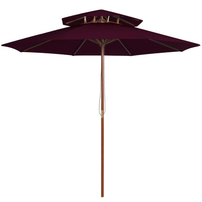 Ombrellone a Due Livelli con Palo in Legno 270 cm Rosso BordÃƒÂ²