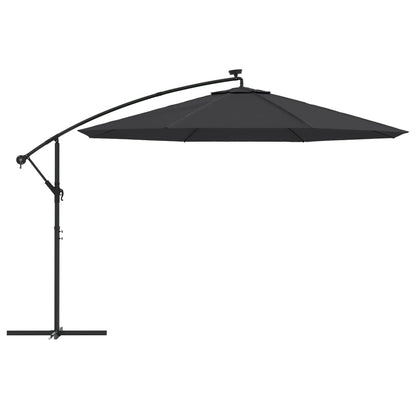 Ombrellone a Sbalzo con Palo e Luci a LED Nero 350 cm