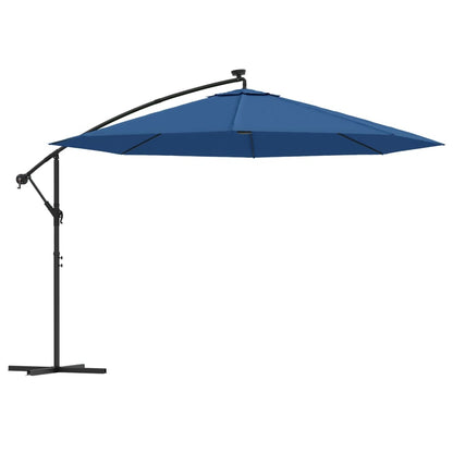 Ombrellone a Sbalzo con Palo e Luci a LED Azzurro 350 cm