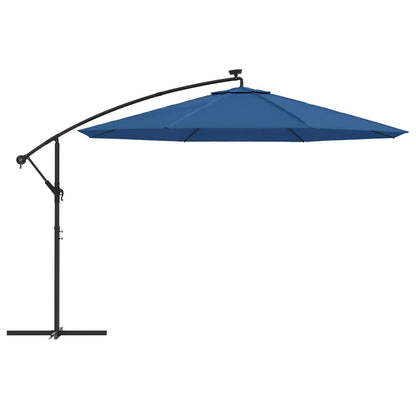 Ombrellone a Sbalzo con Palo e Luci a LED Azzurro 350 cm