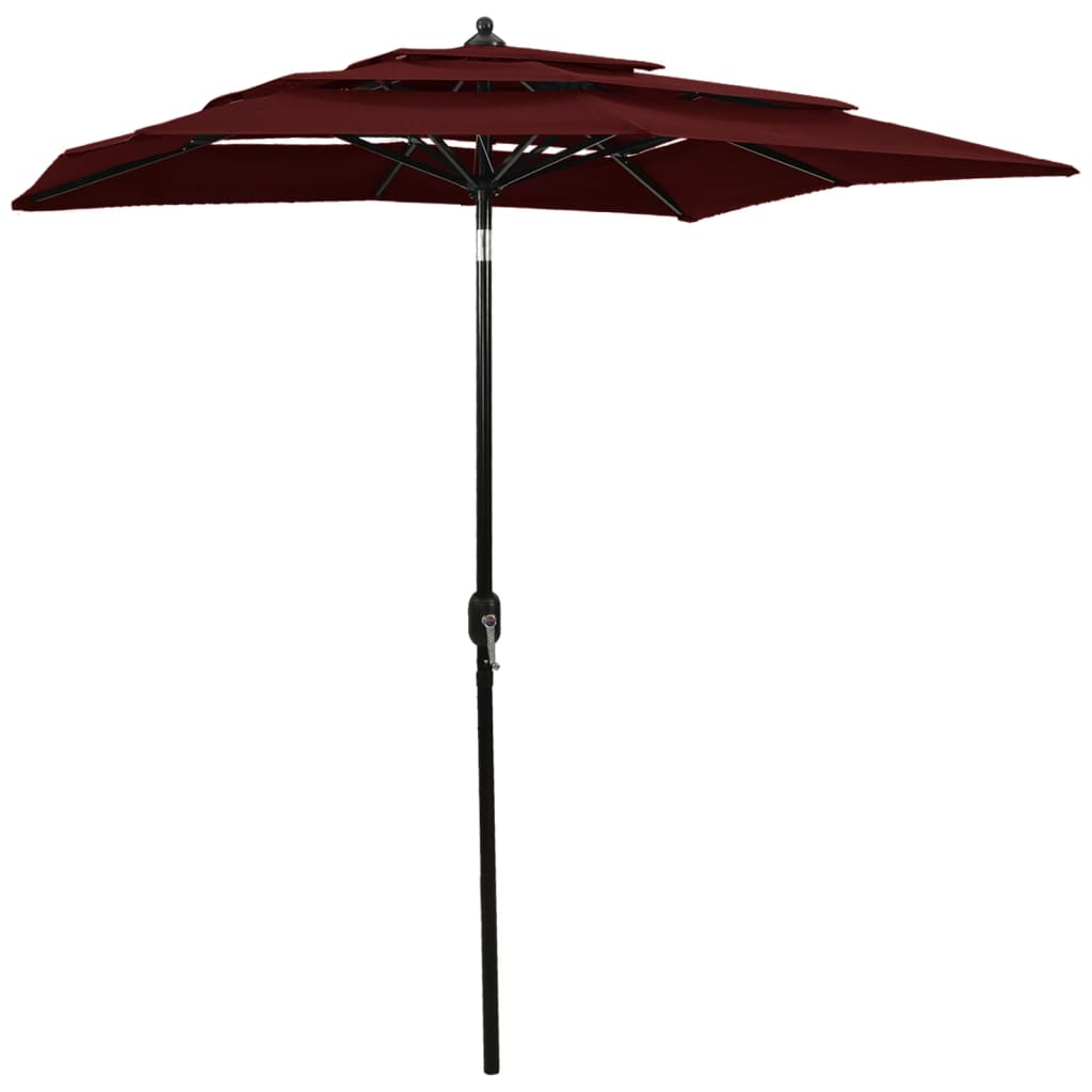Ombrellone a 3 Livelli con Palo in Alluminio Rosso BordÃ² 2x2 m