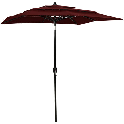 Ombrellone a 3 Livelli con Palo in Alluminio Rosso BordÃ² 2x2 m