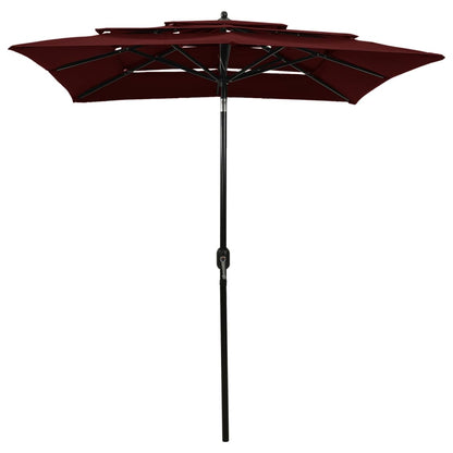 Ombrellone a 3 Livelli con Palo in Alluminio Rosso BordÃ² 2x2 m