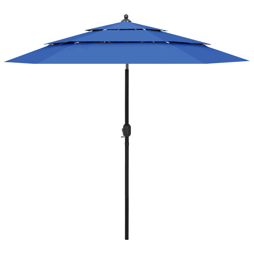 Ombrellone da Giardino 3 Livelli Palo in Alluminio Azzurro 2,5m