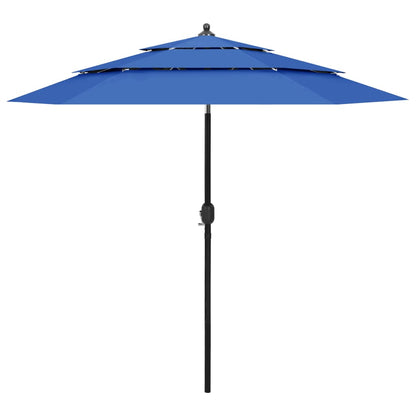 Ombrellone da Giardino 3 Livelli Palo in Alluminio Azzurro 2,5m