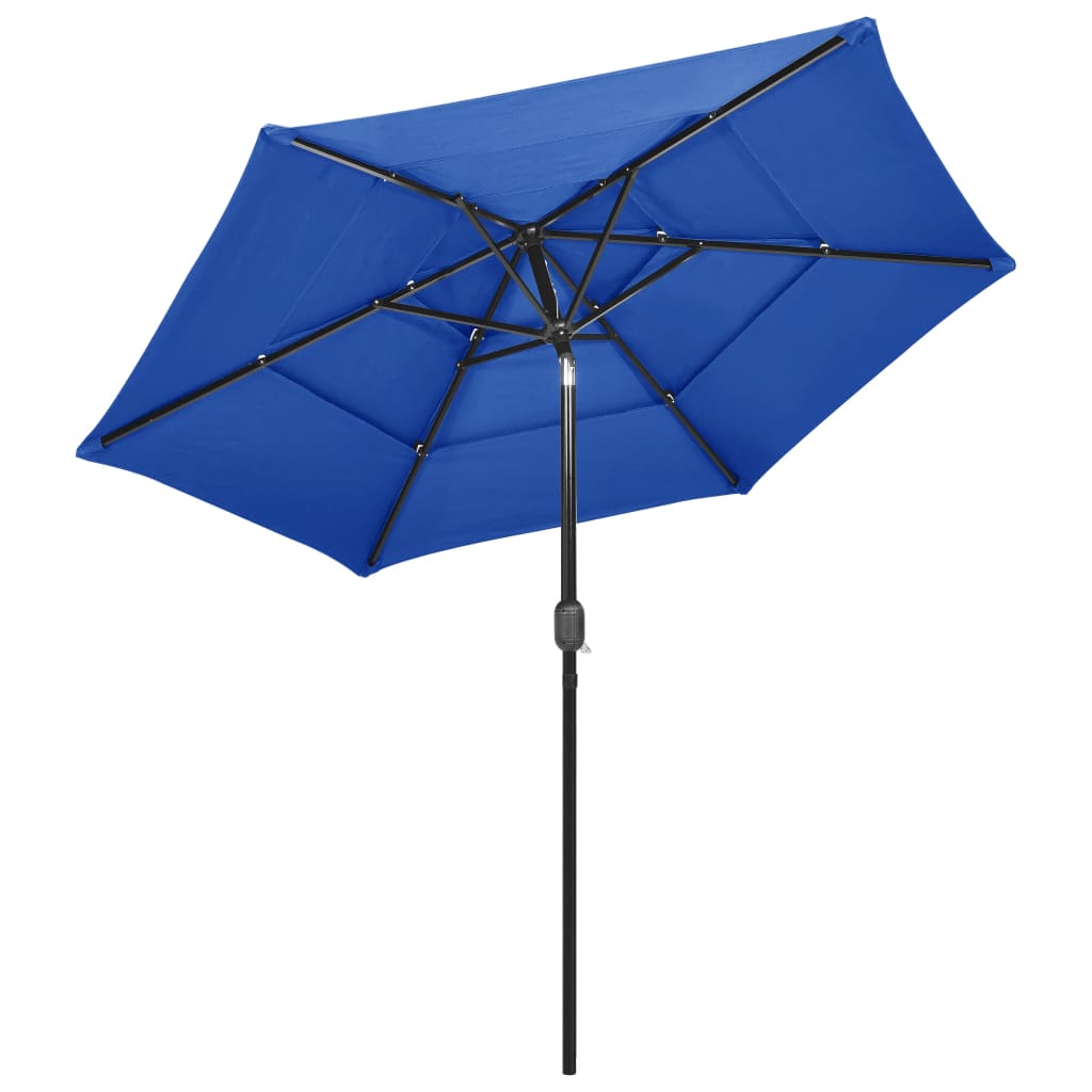 Ombrellone da Giardino 3 Livelli Palo in Alluminio Azzurro 2,5m