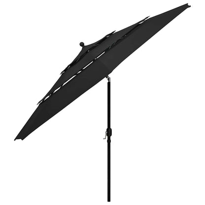 Ombrellone a Sbalzo 3 Livelli Palo Alluminio 3,5 m Nero