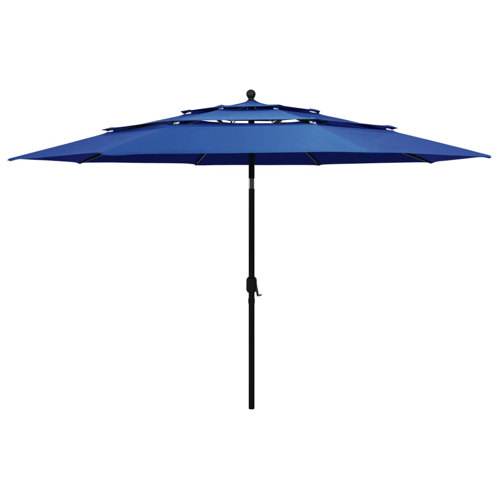 Ombrellone da Giardino 3 Livelli Palo in Alluminio Azzurro 3,5m