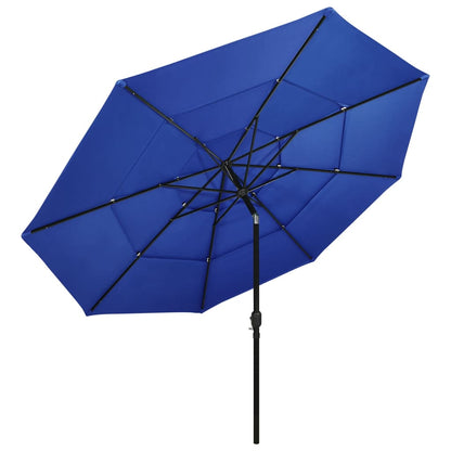 Ombrellone da Giardino 3 Livelli Palo in Alluminio Azzurro 3,5m