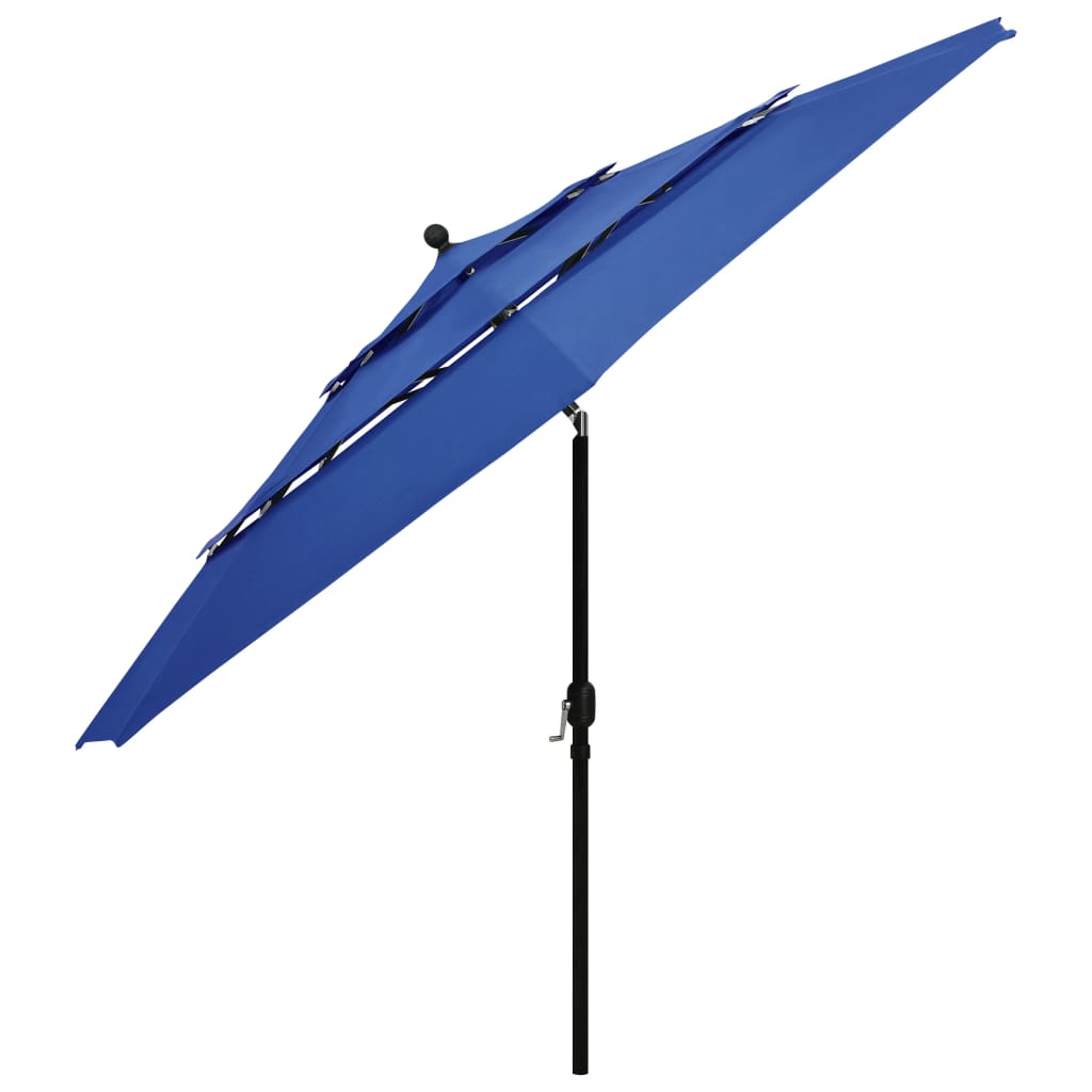 Ombrellone da Giardino 3 Livelli Palo in Alluminio Azzurro 3,5m