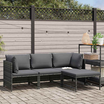 Set Divani da Giardino 4 pz con Cuscini in Polyrattan Grigio