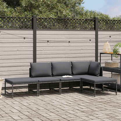 Set Divani da Giardino 5 pz con Cuscini in Polyrattan Grigio