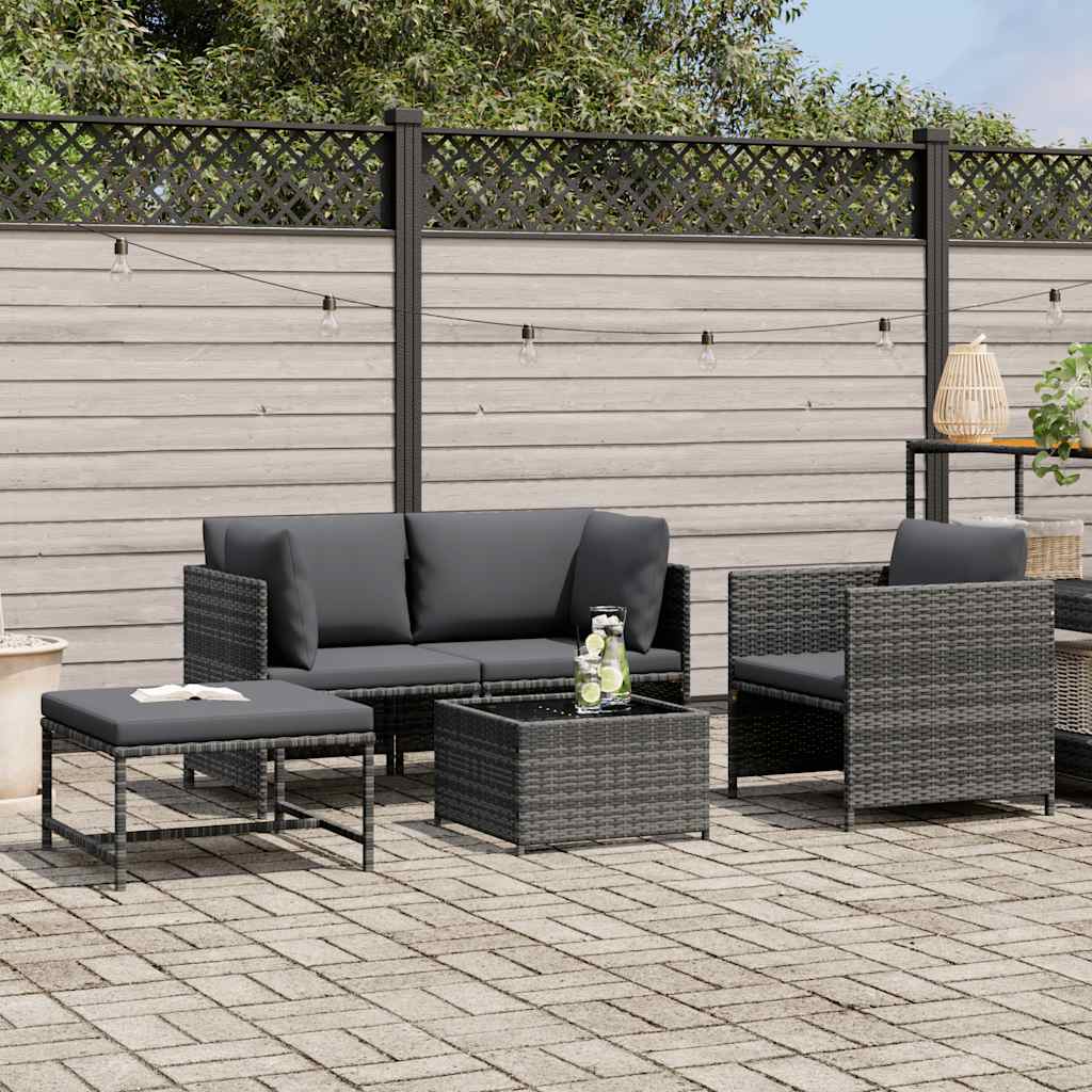Set Divani da Giardino 4 pz con Cuscini in Polyrattan Grigio