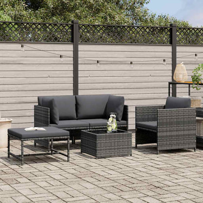 Set Divani da Giardino 4 pz con Cuscini in Polyrattan Grigio