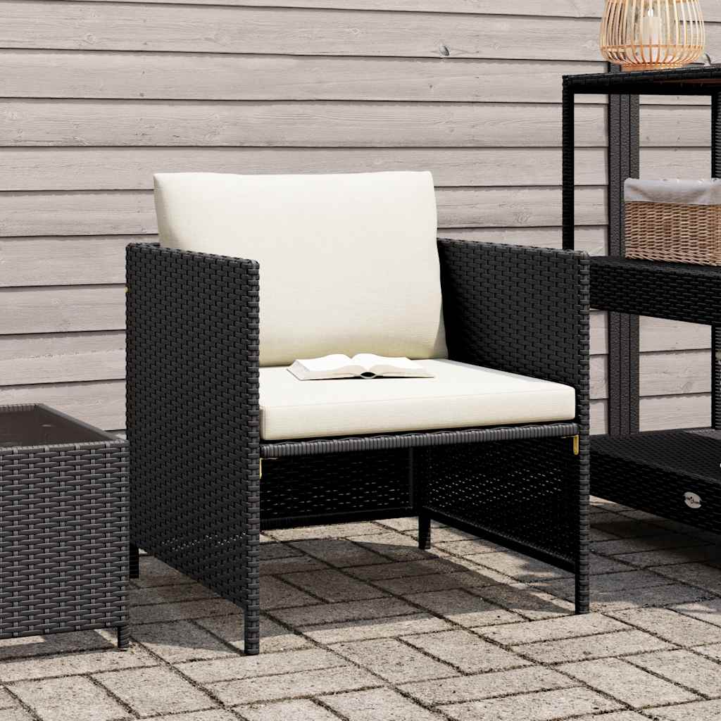 Poltrona da Giardino con Cuscini in Polyrattan Nero