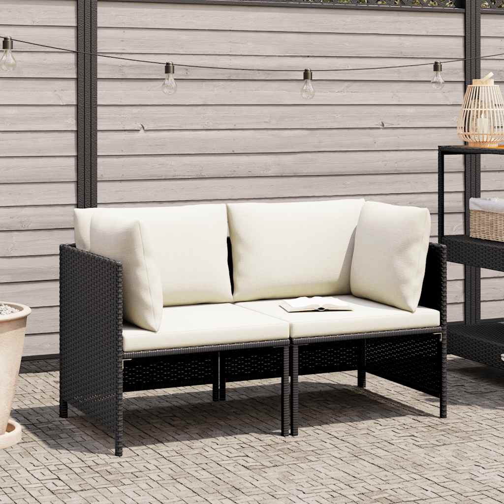 Divano da Giardino a 2 Posti con Cuscini Nero in Polyrattan