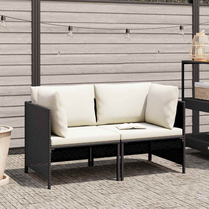 Divano da Giardino a 2 Posti con Cuscini Nero in Polyrattan