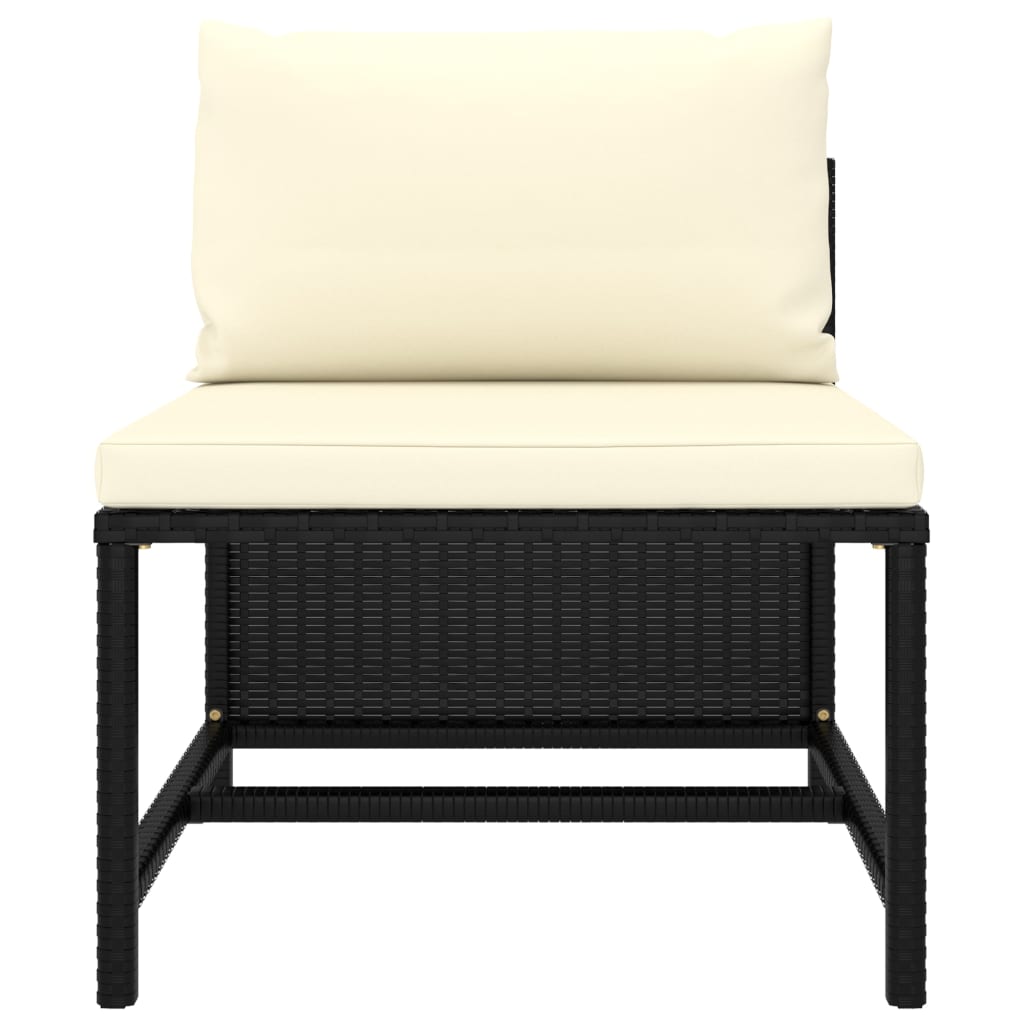 Divano da Giardino a 3 Posti con Cuscini in Polyrattan Nero