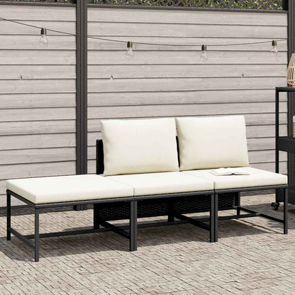 Set Divani da Giardino 3 pz con Cuscini in Polyrattan Nero