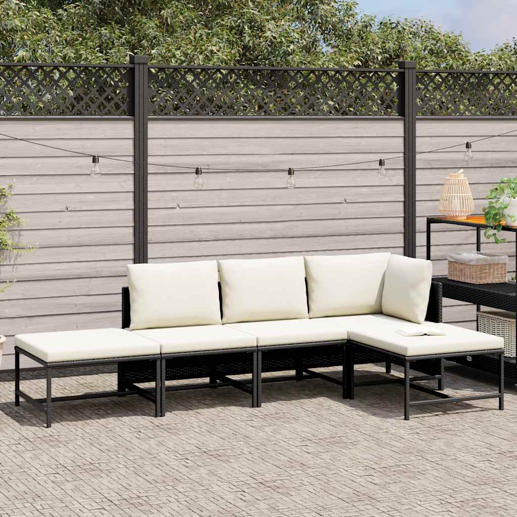 Set Divani da Giardino 5 pz con Cuscini in Polyrattan Nero