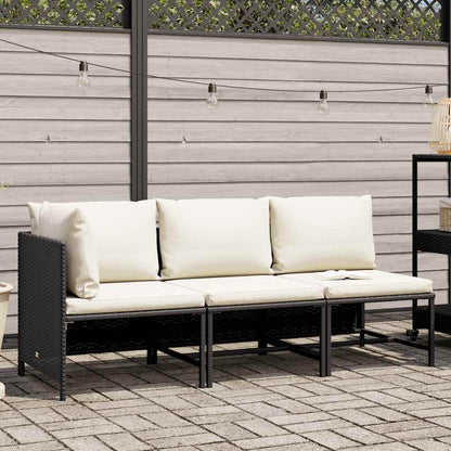 Set Divani da Giardino 3 pz con Cuscini in Polyrattan Nero