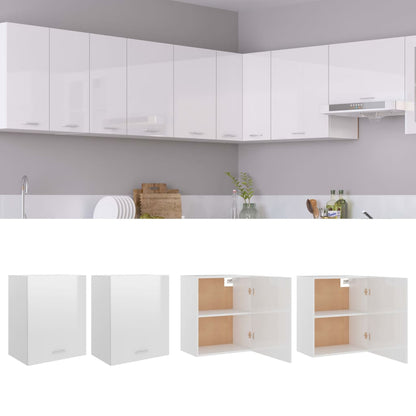 Mobili Pensili 2pz Bianco Lucido 50x31x60 cm Legno Multistrato