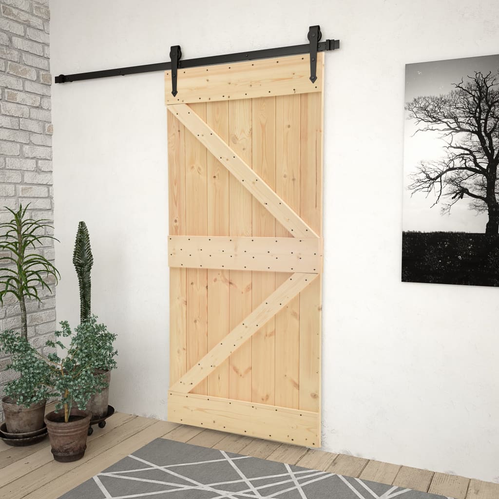 Porta Scorrevole con Set Hardware 90x210 cm in Legno di Pino