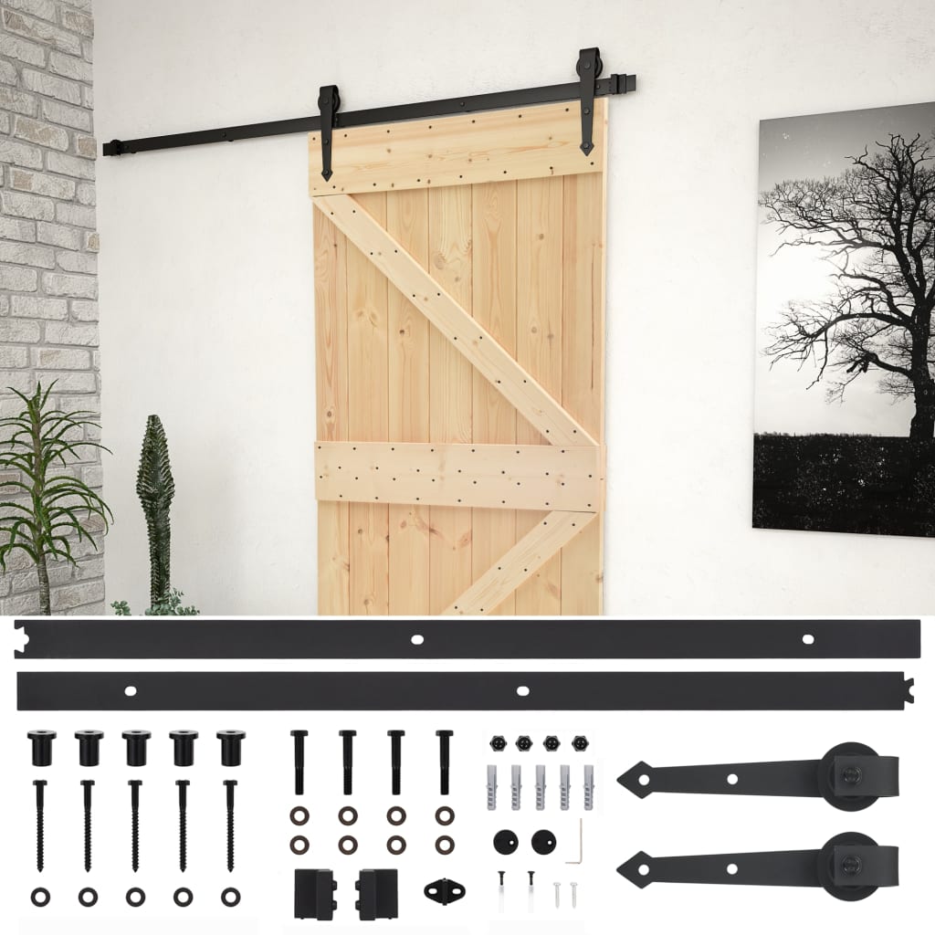Porta Scorrevole con Set Hardware 100x210 cm in Legno di Pino