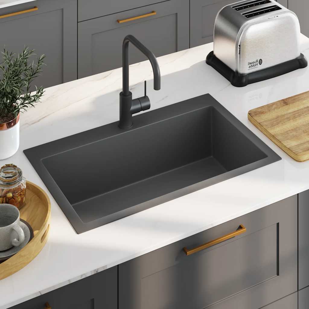 Lavello da Cucina Lavorato a Mano Nero Acciaio Inox