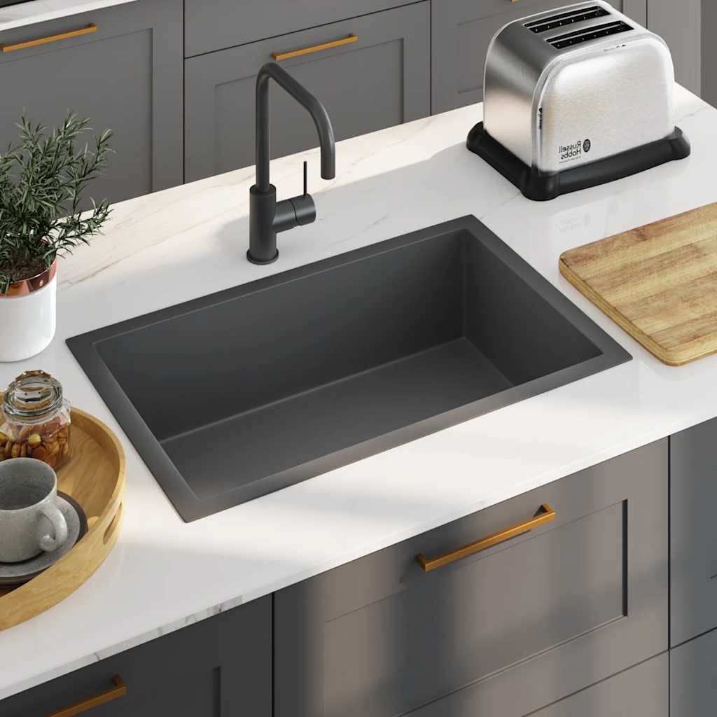 Lavello da Cucina Artigianale Nero in Acciaio Inox