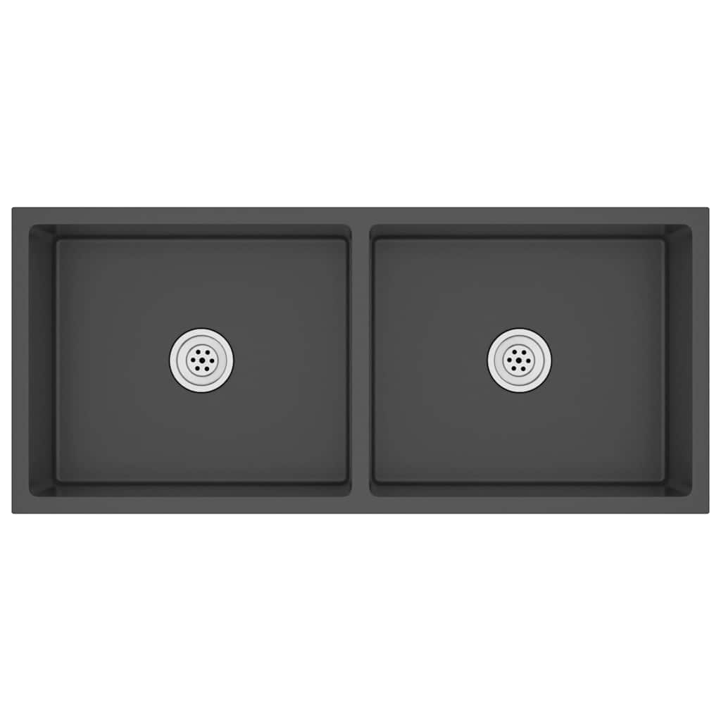 Lavello da Cucina Artigianale Nero in Acciaio Inox