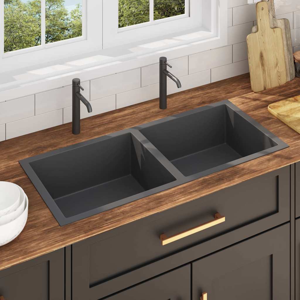 Lavello da Cucina Artigianale Nero in Acciaio Inox