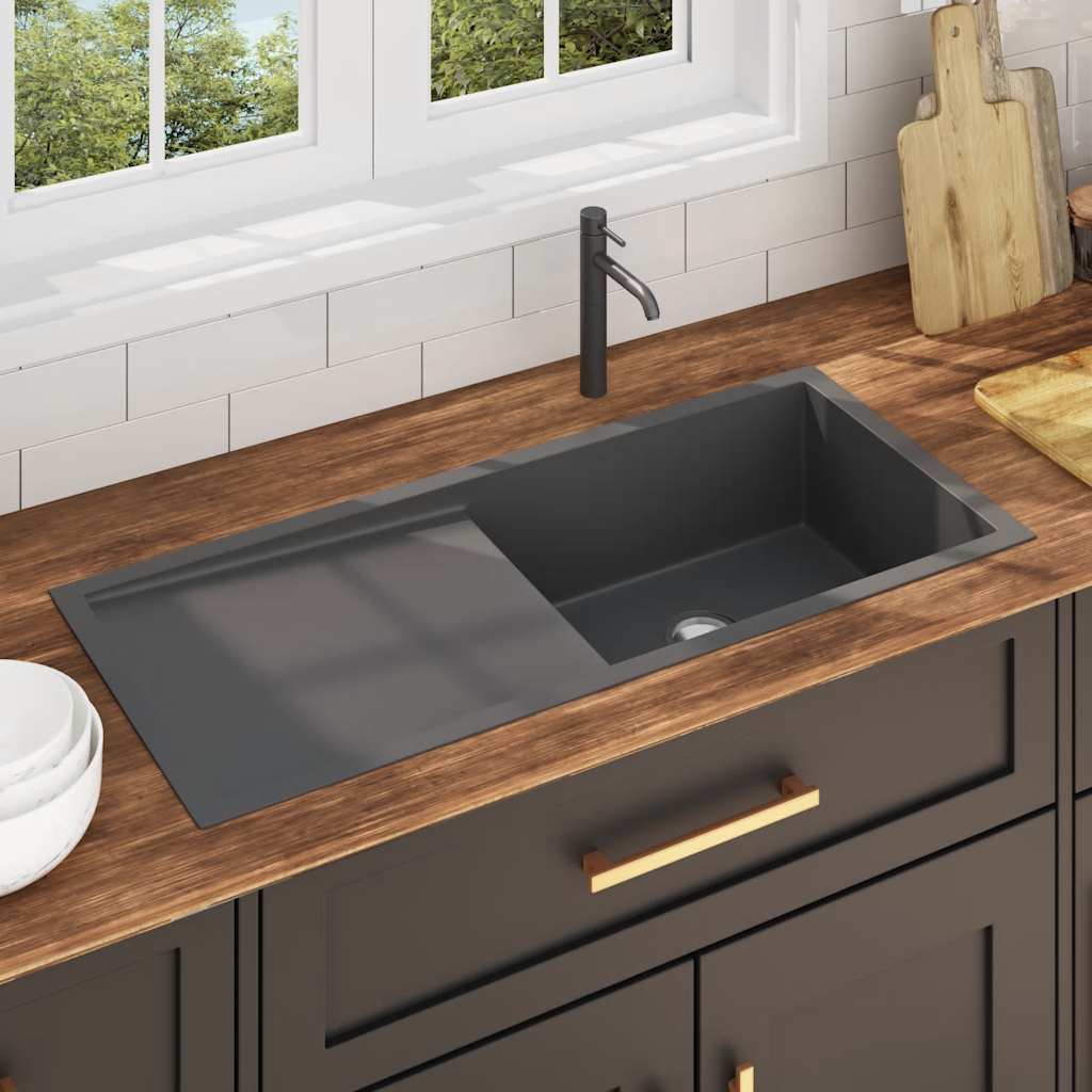 Lavello da Cucina Lavorato a Mano Nero in Acciaio Inox