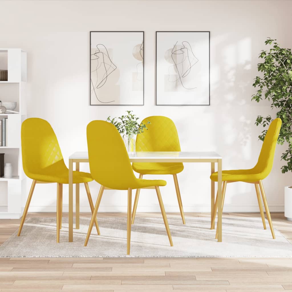 Sedie da Pranzo 4 pz Giallo Senape in Velluto