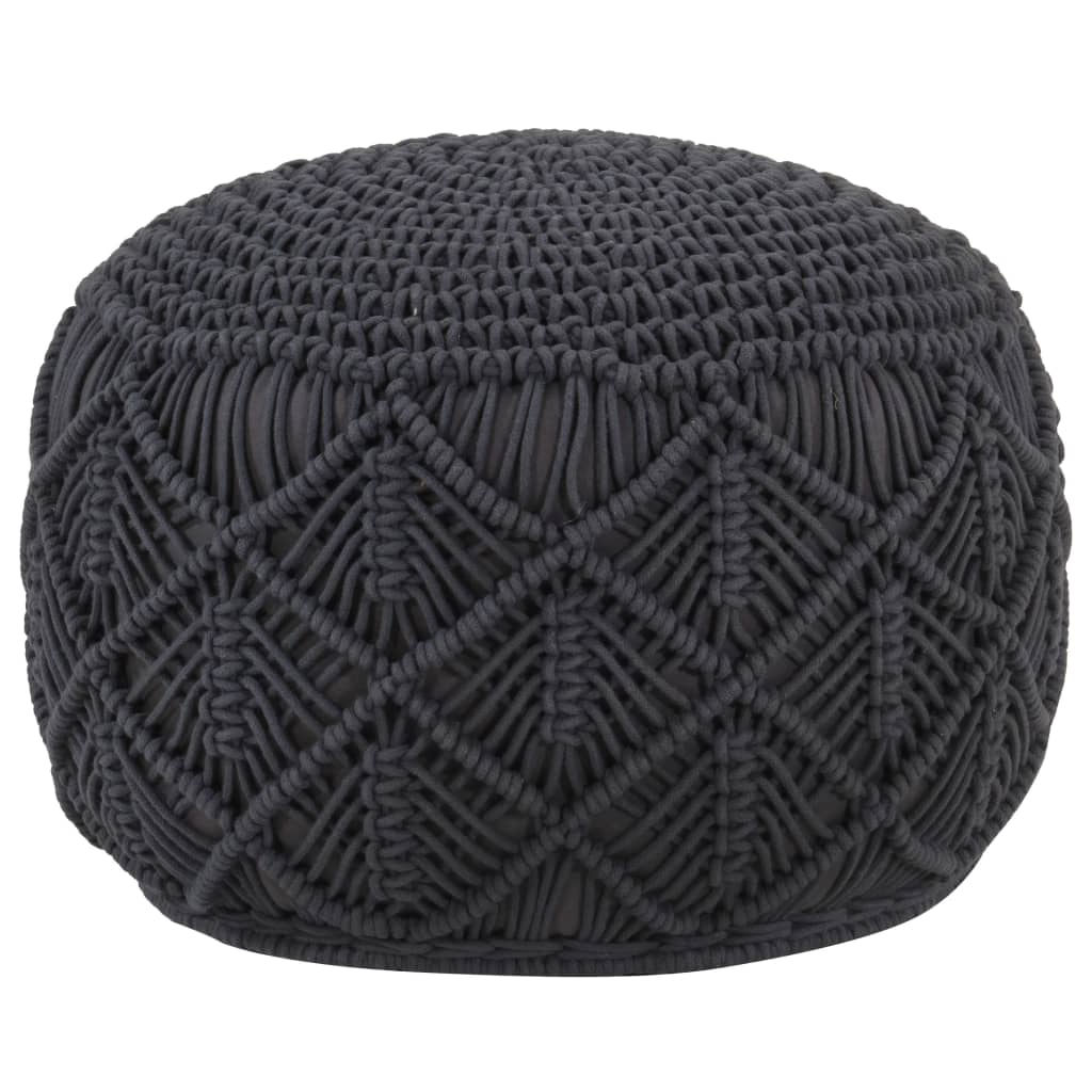 Pouf Lavorato a Mano MacramÃ© Antracite 45x30 cm in Cotone