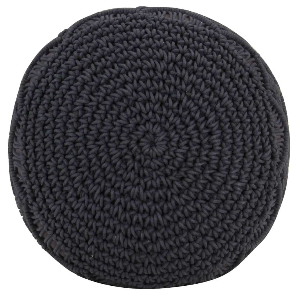 Pouf Lavorato a Mano MacramÃ© Antracite 45x30 cm in Cotone