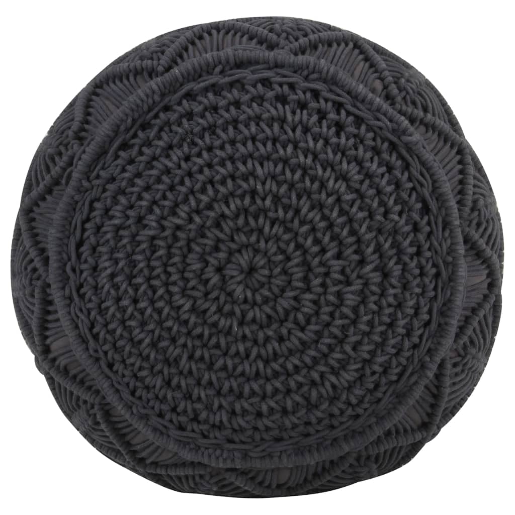 Pouf Lavorato a Mano MacramÃ© Antracite 45x30 cm in Cotone