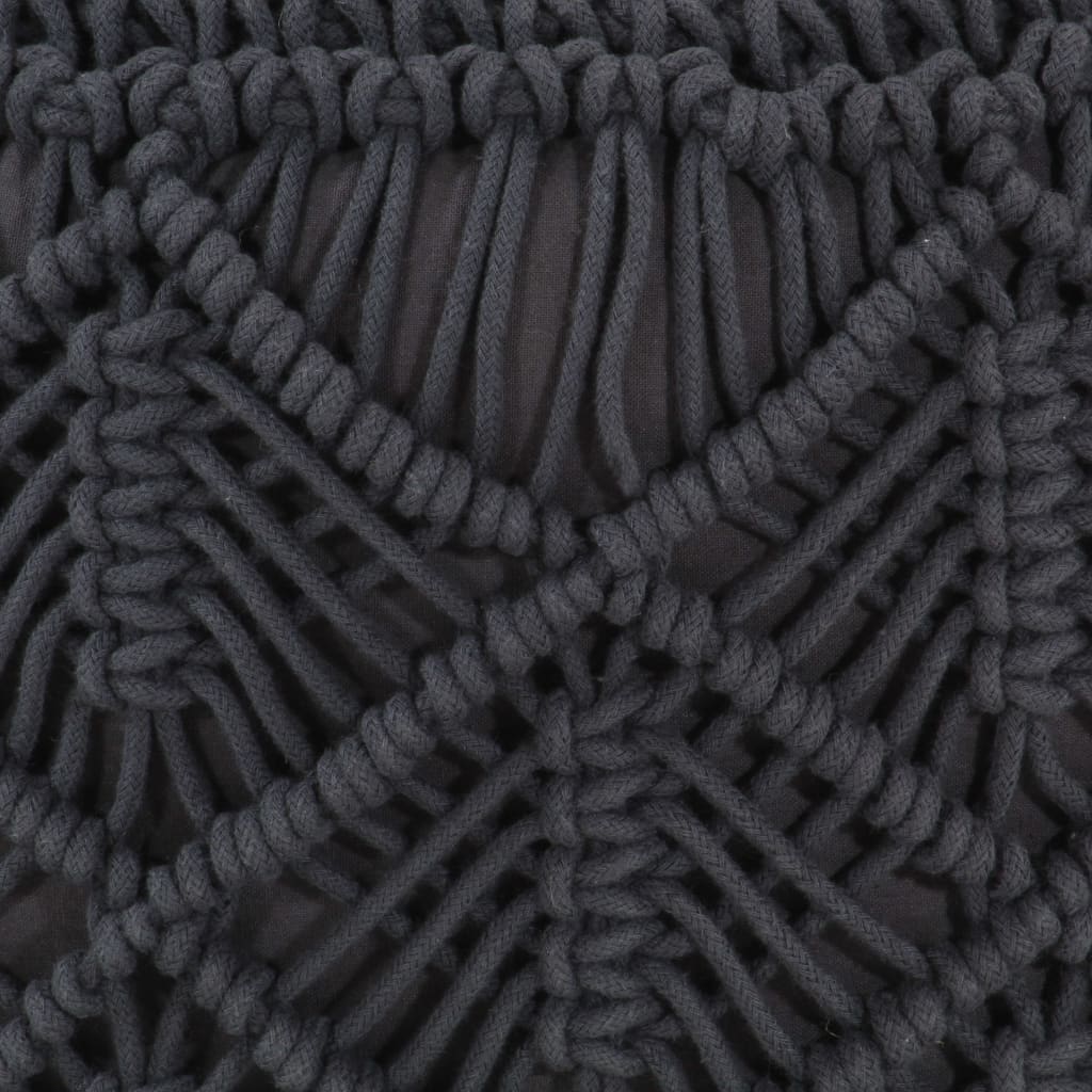 Pouf Lavorato a Mano MacramÃ© Antracite 45x30 cm in Cotone