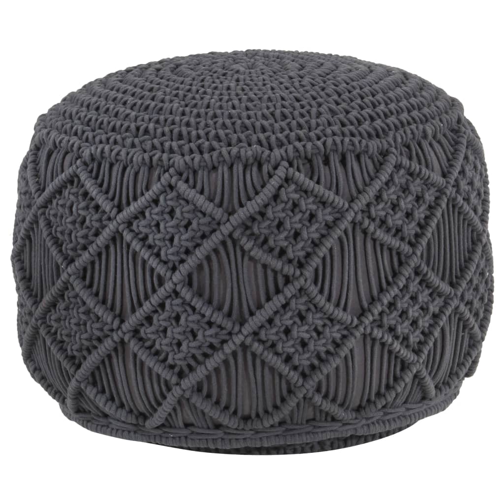 Pouf Lavorato a Mano MacramÃ© Antracite 45x30 cm in Cotone