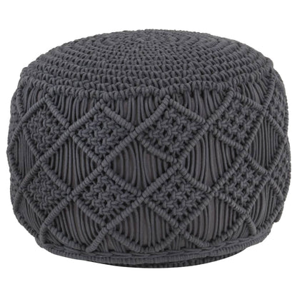 Pouf Lavorato a Mano MacramÃ© Antracite 45x30 cm in Cotone