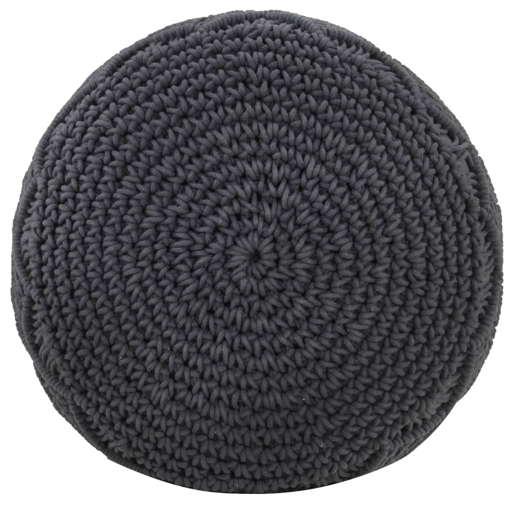 Pouf Lavorato a Mano MacramÃ© Antracite 45x30 cm in Cotone