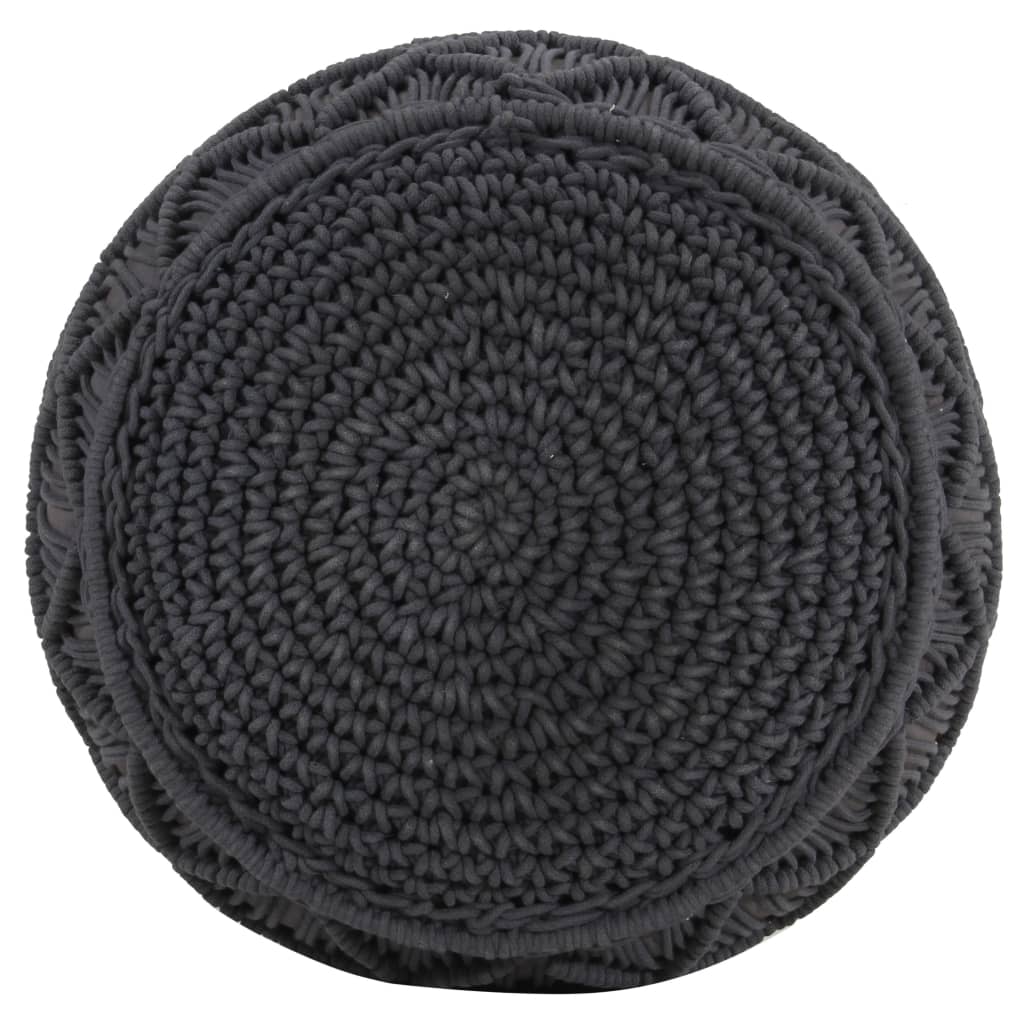 Pouf Lavorato a Mano MacramÃ© Antracite 45x30 cm in Cotone