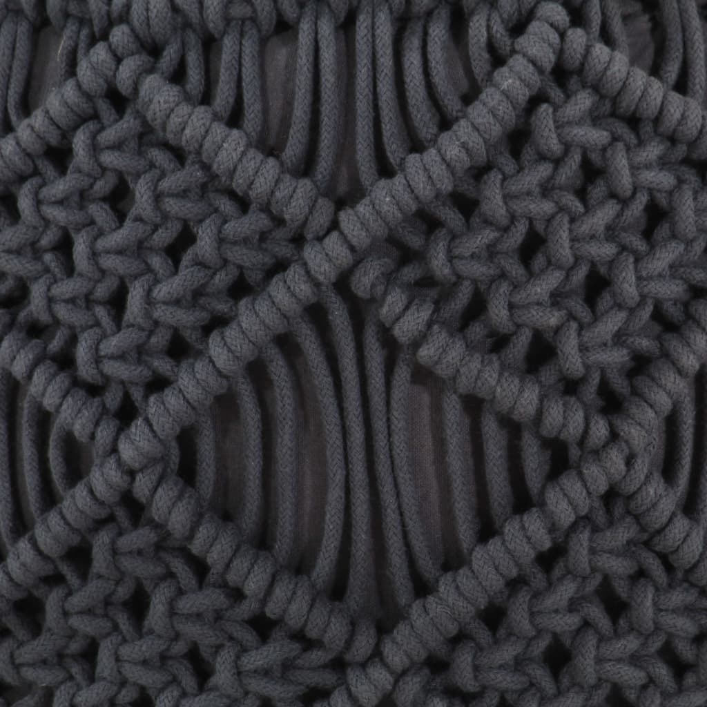 Pouf Lavorato a Mano MacramÃ© Antracite 45x30 cm in Cotone