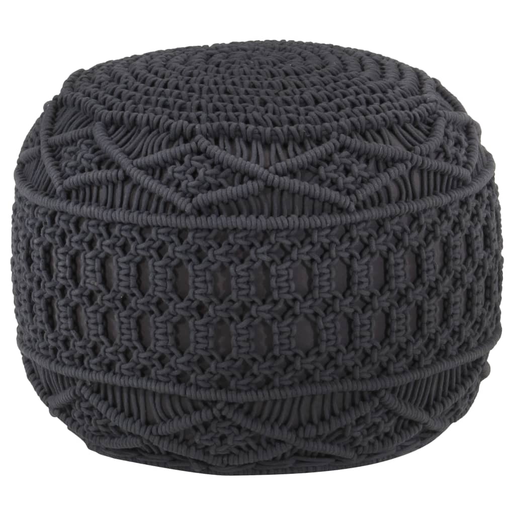 Pouf Lavorato a Mano MacramÃ© Antracite 45x30 cm in Cotone