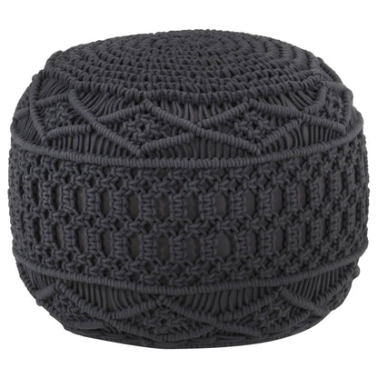 Pouf Lavorato a Mano MacramÃ© Antracite 45x30 cm in Cotone