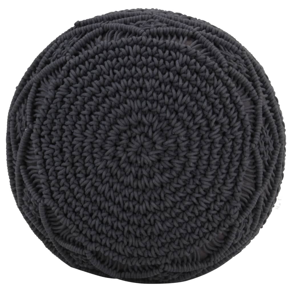 Pouf Lavorato a Mano MacramÃ© Antracite 45x30 cm in Cotone