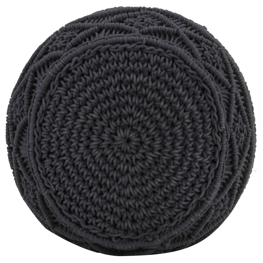 Pouf Lavorato a Mano MacramÃ© Antracite 45x30 cm in Cotone