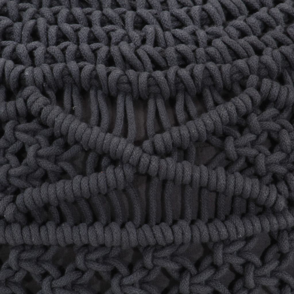 Pouf Lavorato a Mano MacramÃ© Antracite 45x30 cm in Cotone