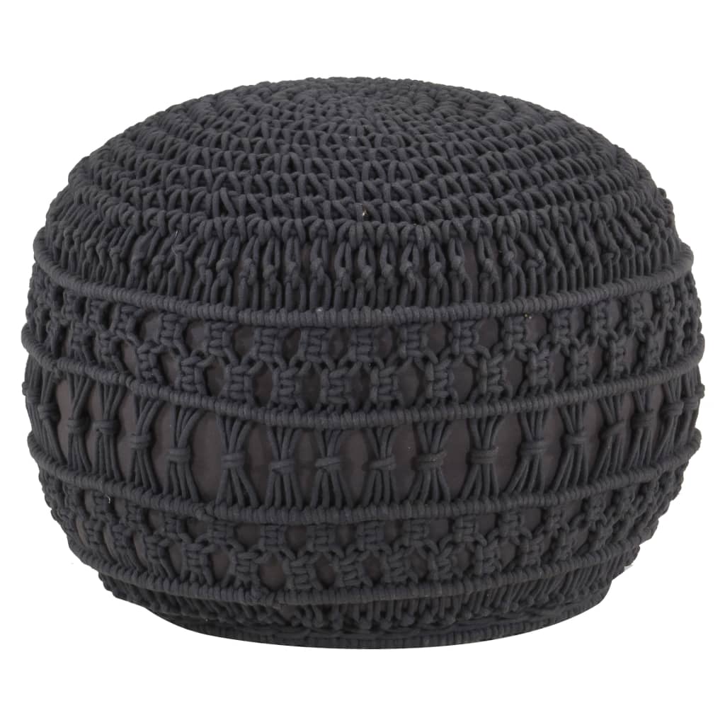 Pouf Lavorato a Mano MacramÃ© Antracite 45x30 cm in Cotone