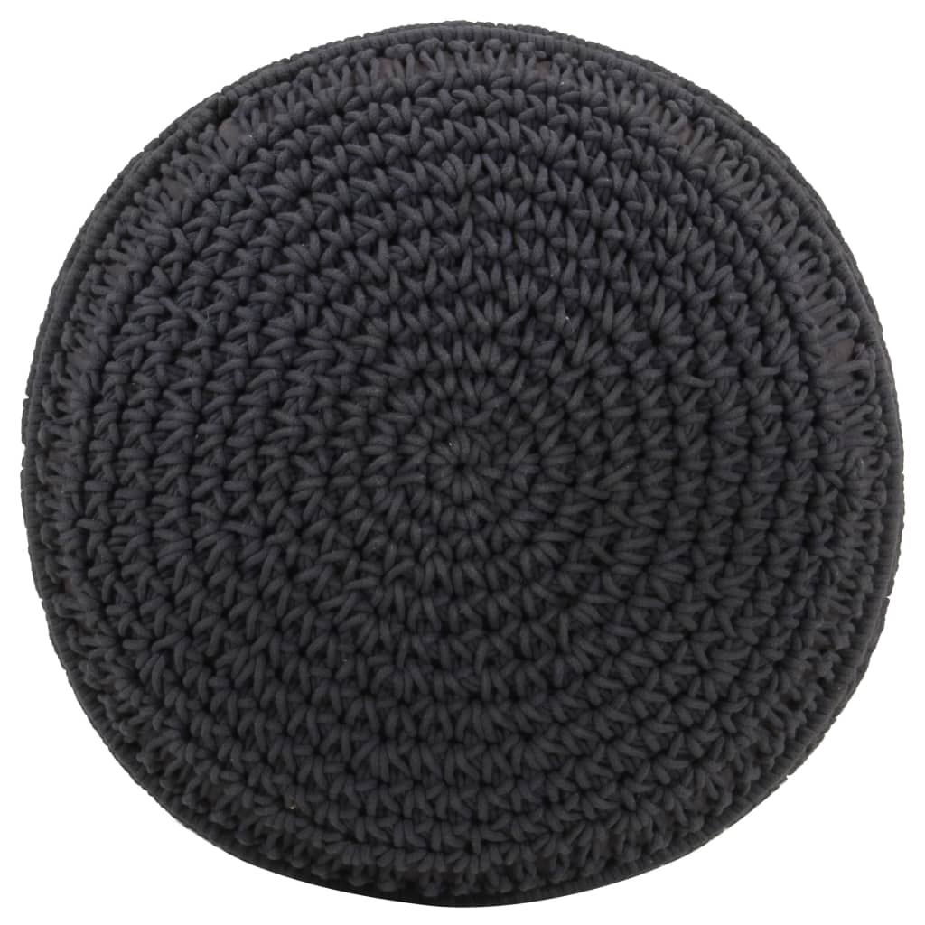 Pouf Lavorato a Mano MacramÃ© Antracite 45x30 cm in Cotone